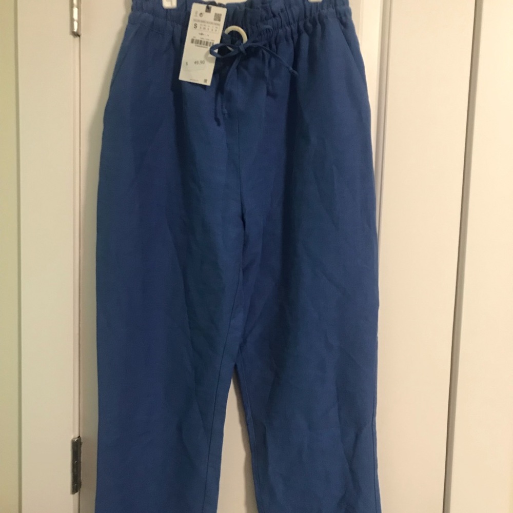Zara blue linen pants-small